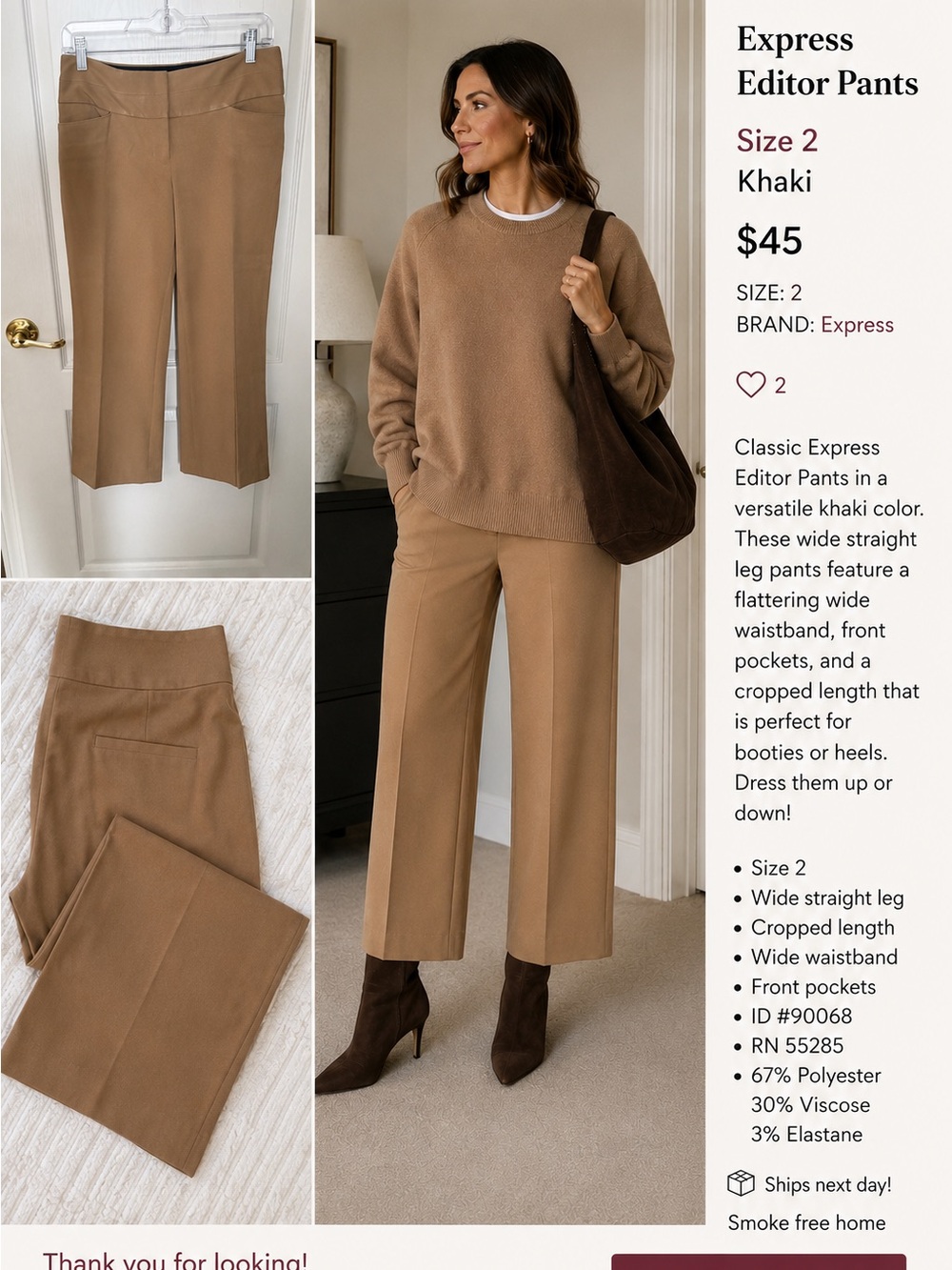 Express Khaki Cropped Wide-Leg Pants